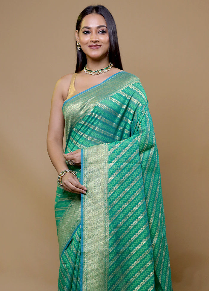 Green Kora Silk Saree With Blouse Piece