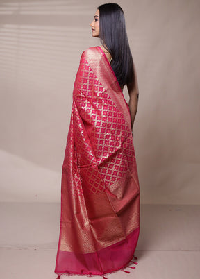 Pink Kora Silk Saree With Blouse Piece