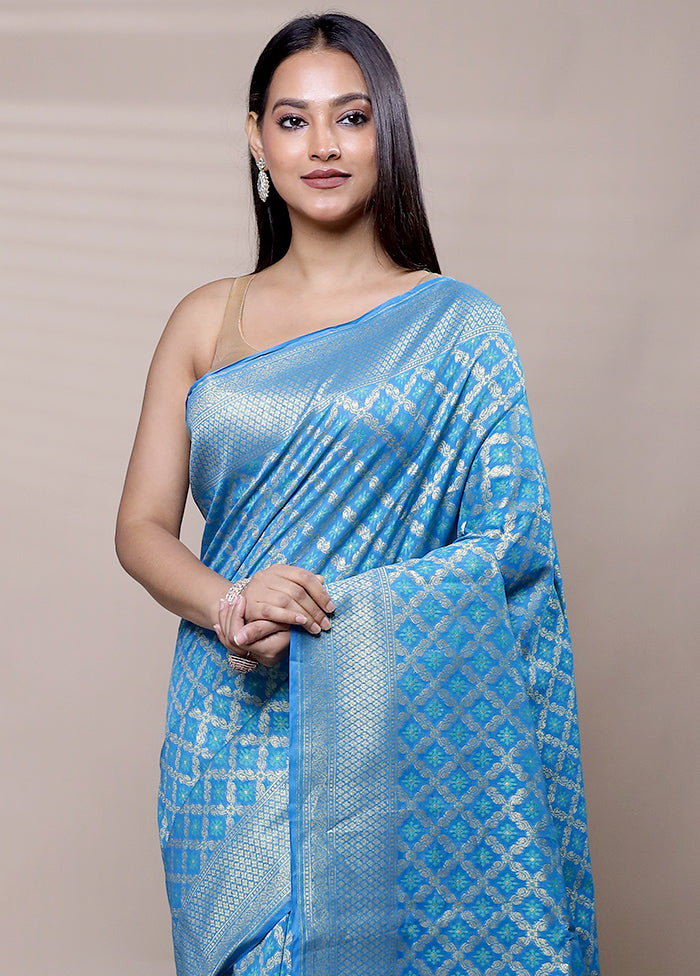 Blue Kora Silk Saree With Blouse Piece