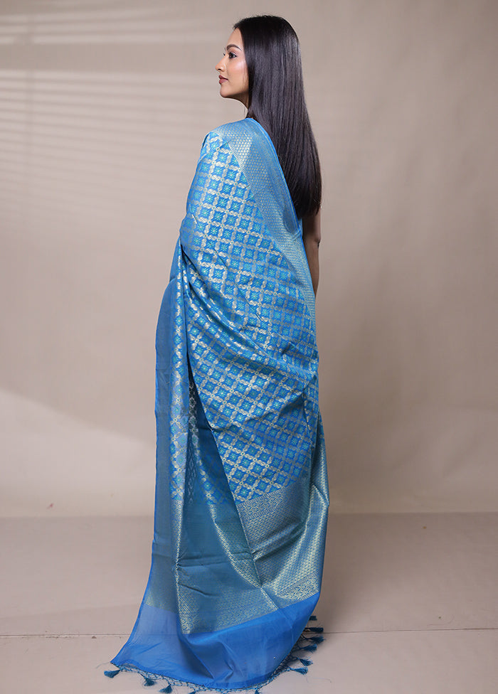 Blue Kora Silk Saree With Blouse Piece