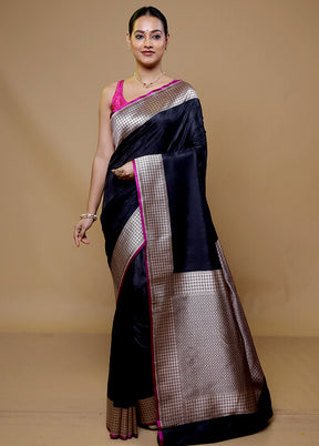 Dark Blue Katan Silk Saree With Blouse Piece