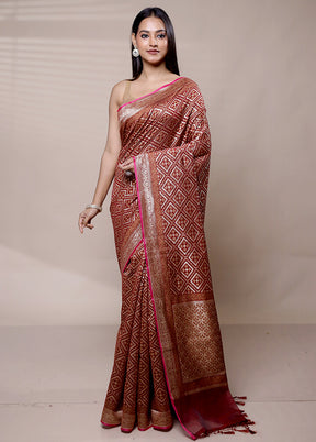 Brown Kora Silk Saree With Blouse Piece