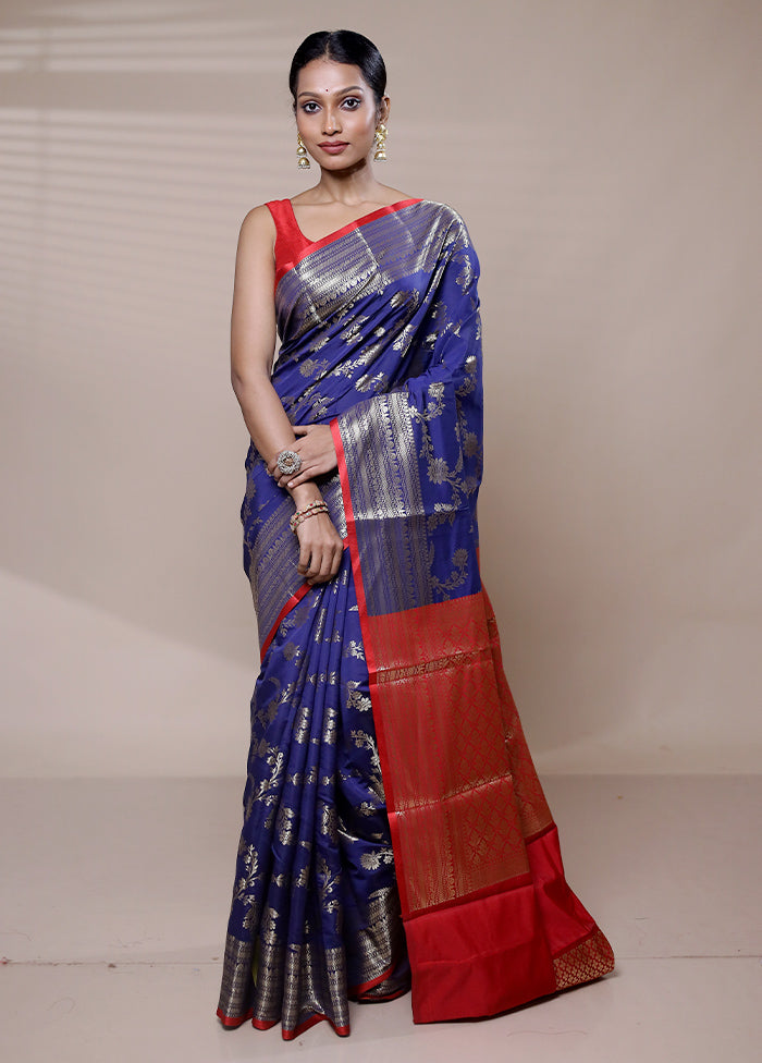 Blue Dupion Silk Saree With Blouse Piece