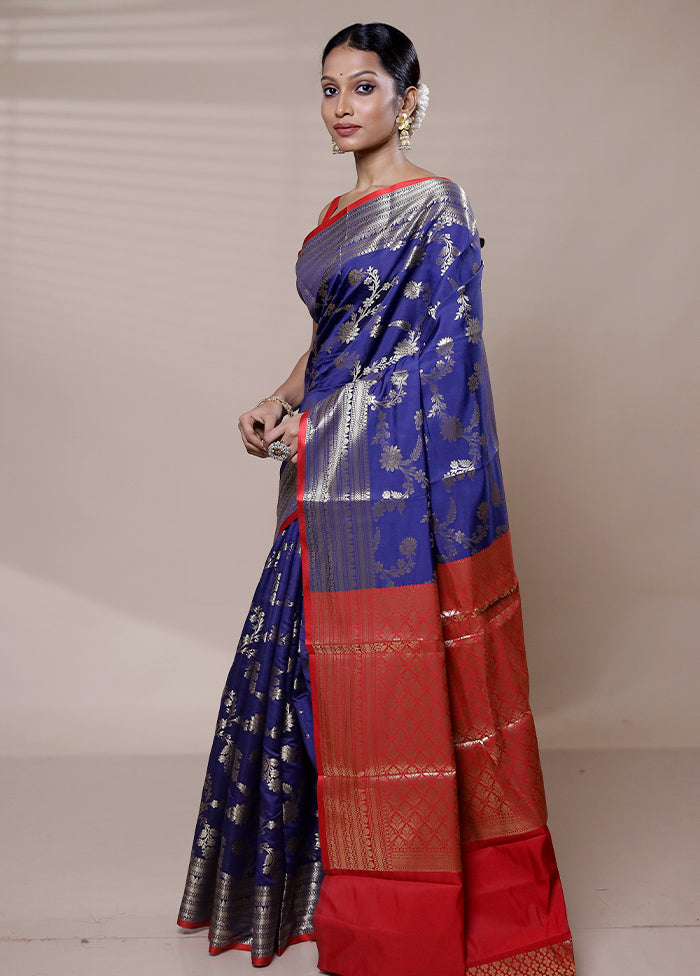 Blue Dupion Silk Saree With Blouse Piece