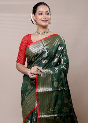 Green Dupion Silk Saree With Blouse Piece