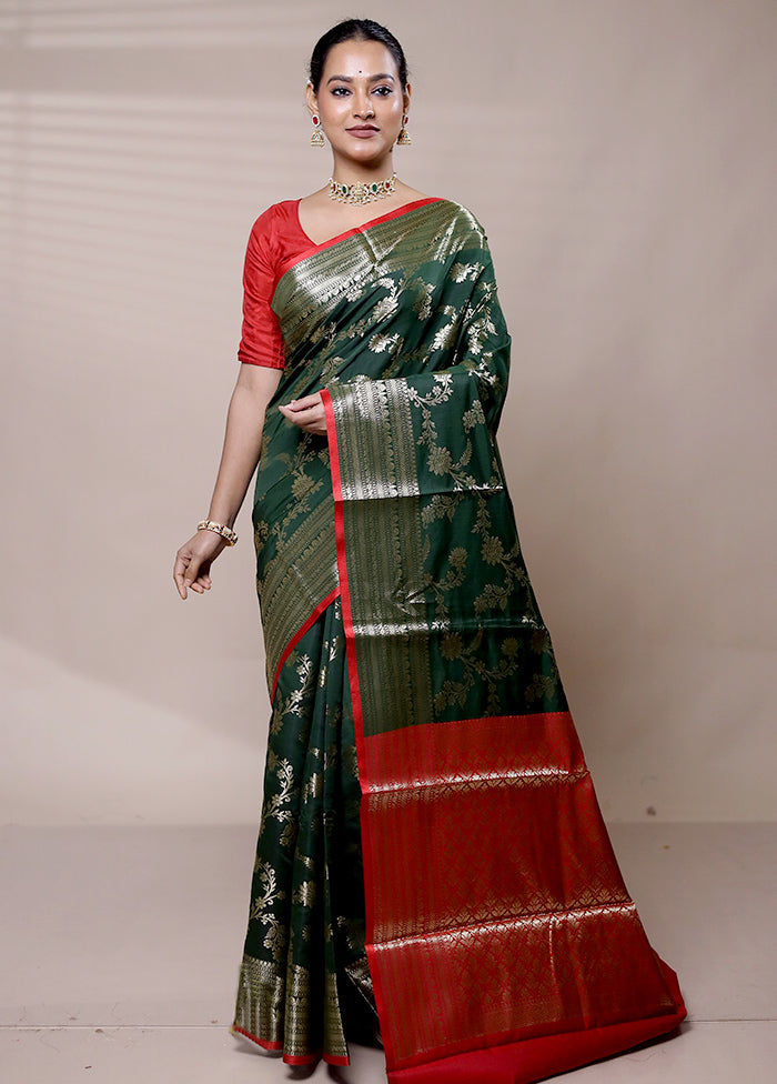 Green Dupion Silk Saree With Blouse Piece