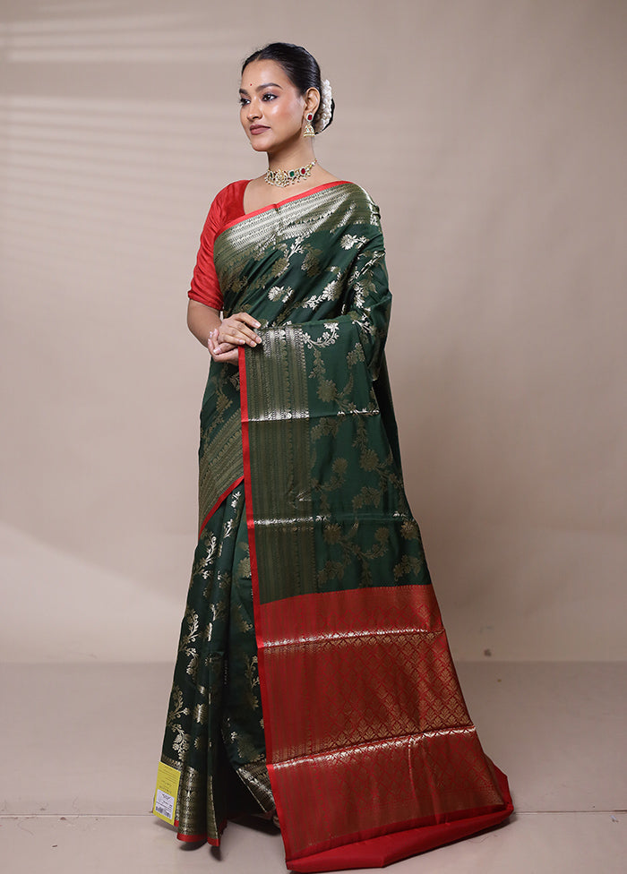 Green Dupion Silk Saree With Blouse Piece