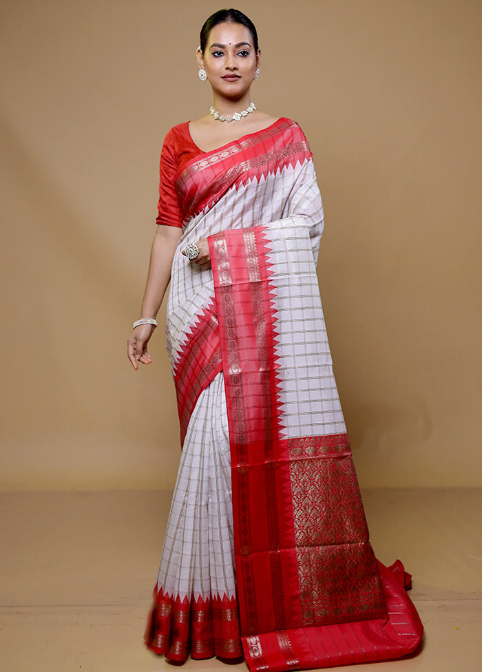 White Dupion Silk Saree With Blouse Piece