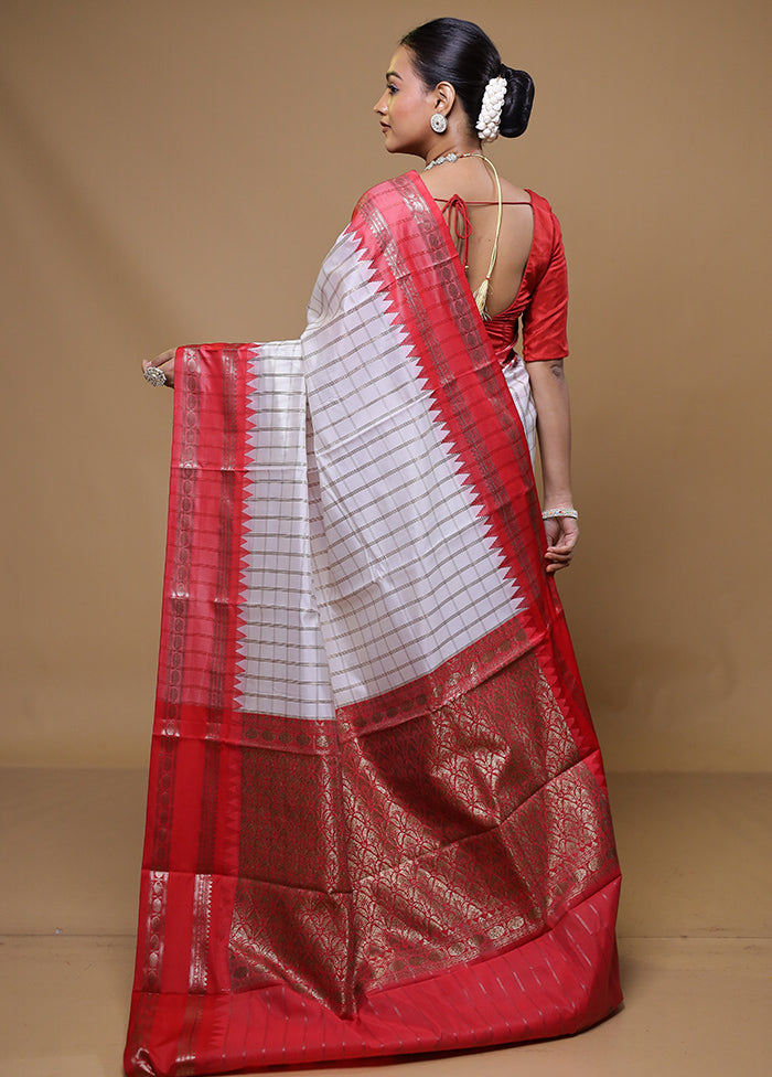 White Dupion Silk Saree With Blouse Piece