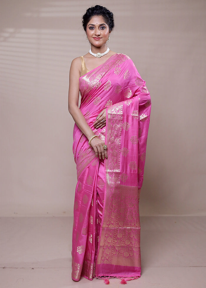 Pink Cotton Saree With Blouse Piece