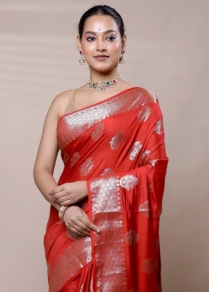 Red Cotton Saree With Blouse Piece