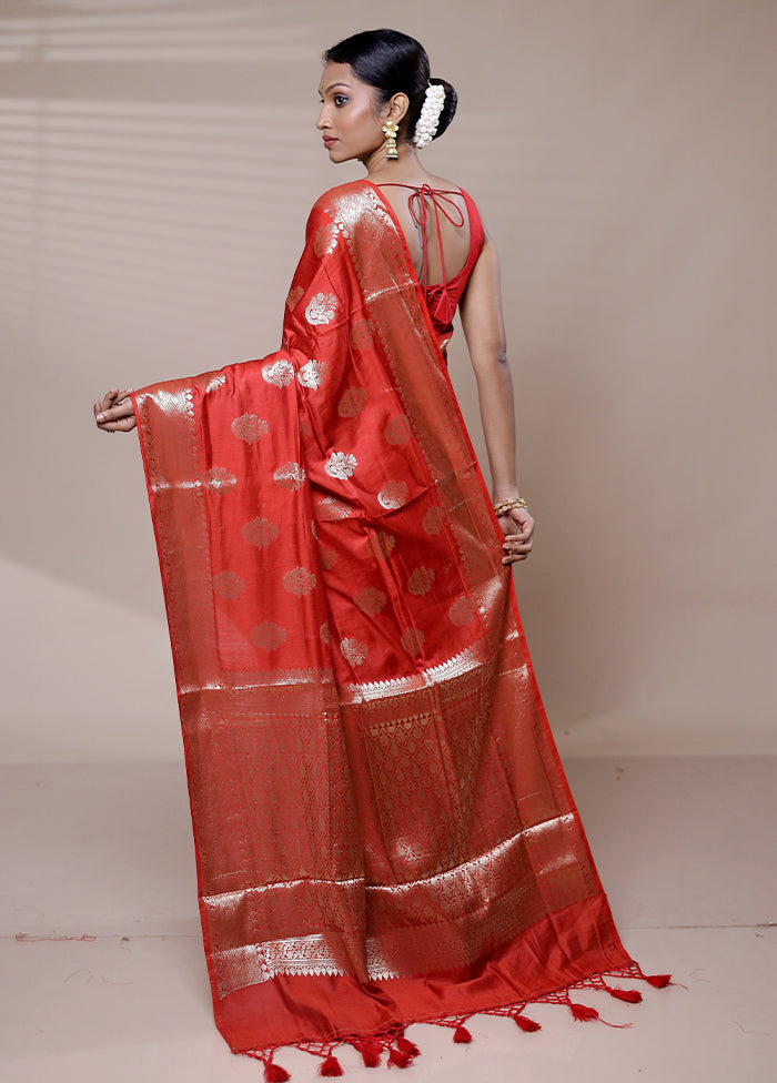 Red Cotton Saree With Blouse Piece