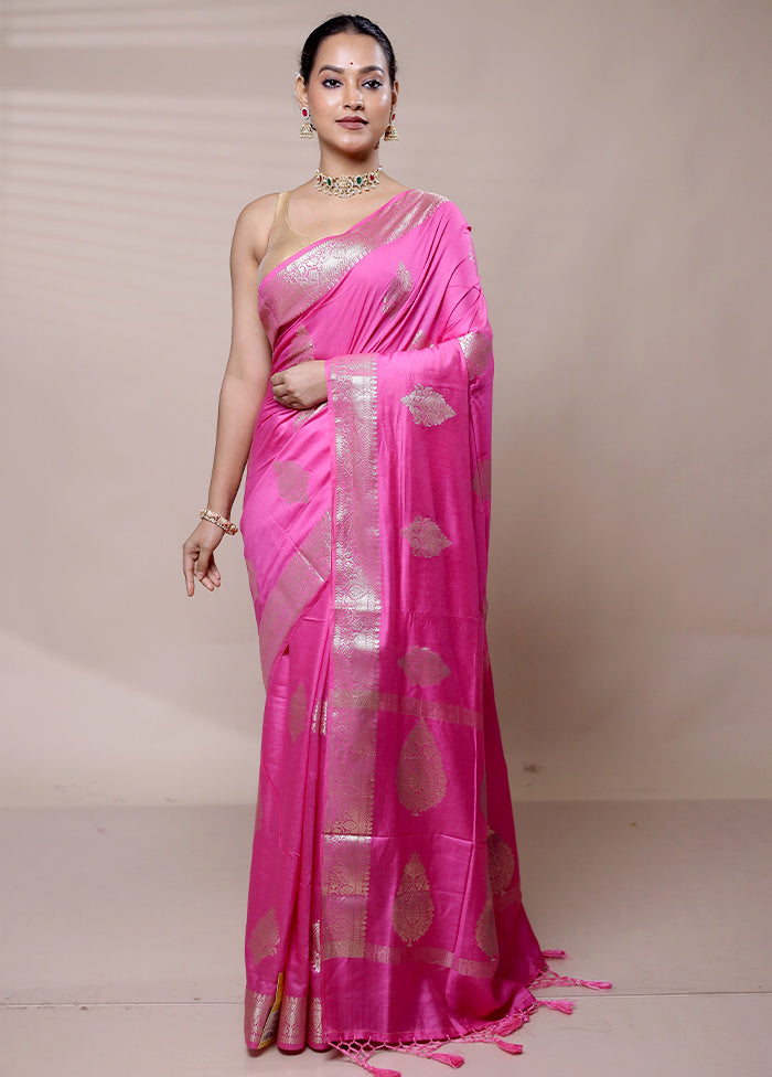 Pink Cotton Saree With Blouse Piece