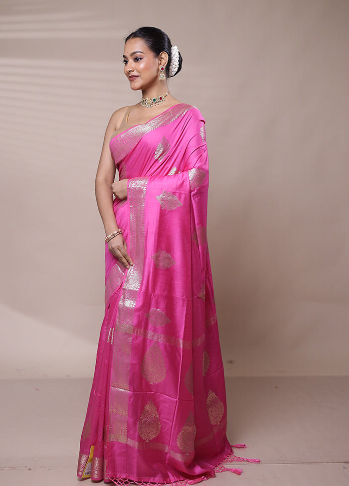 Pink Cotton Saree With Blouse Piece