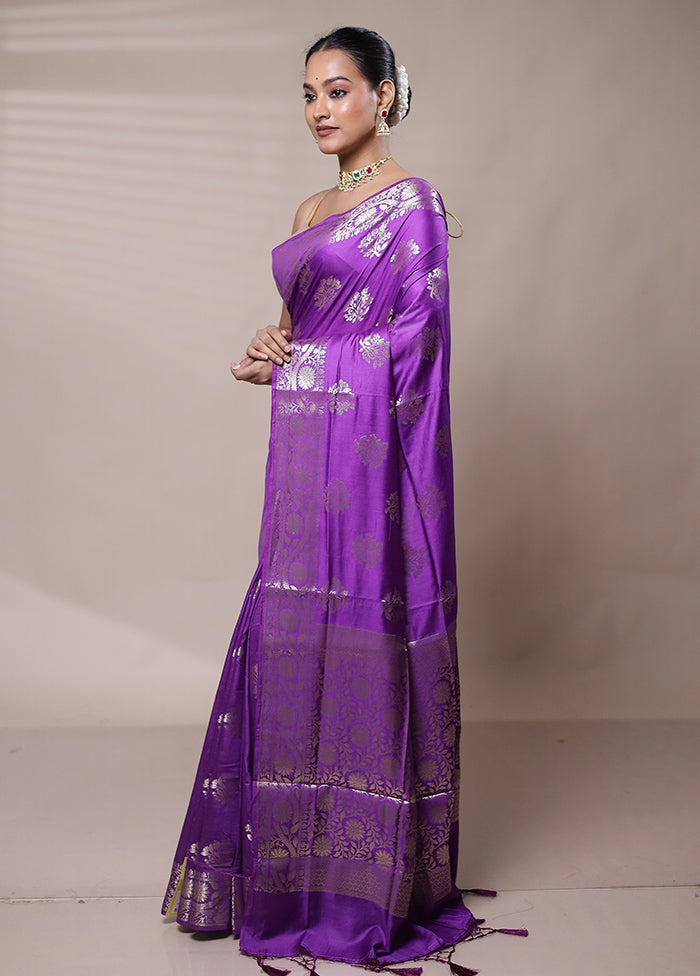 Purple Cotton Saree With Blouse Piece