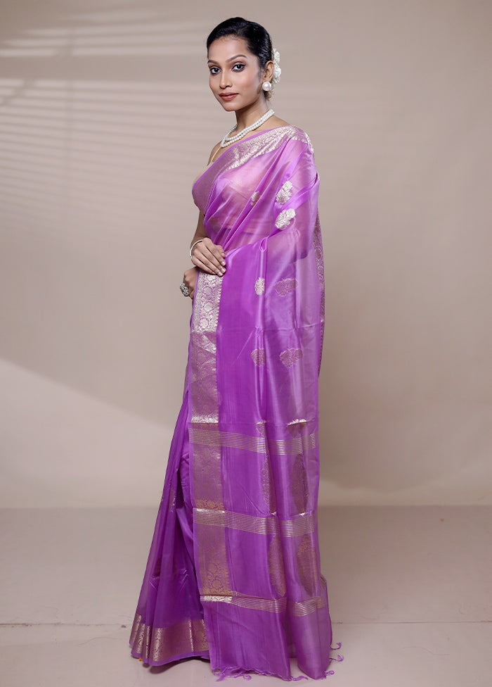 Purple Organza Saree With Blouse Piece