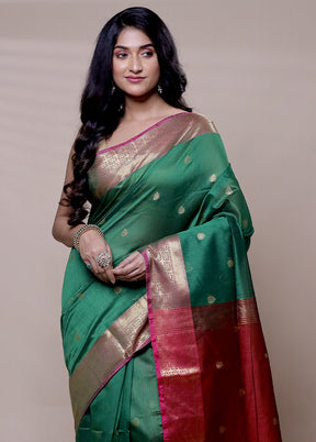 Green Cotton Saree With Blouse Piece