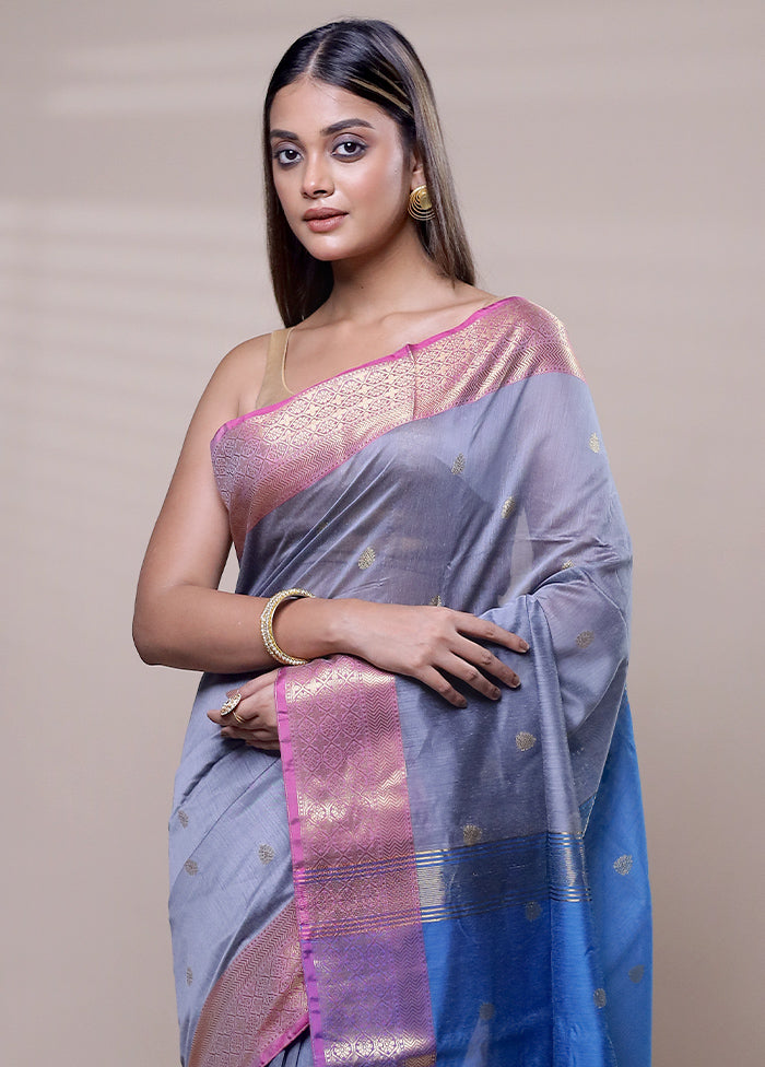 Grey Cotton Saree With Blouse Piece