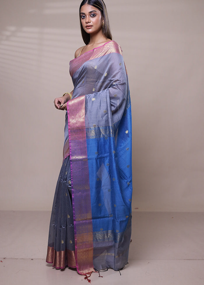 Grey Cotton Saree With Blouse Piece