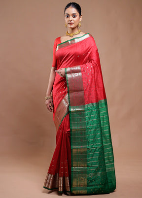 Red Cotton Saree With Blouse Piece