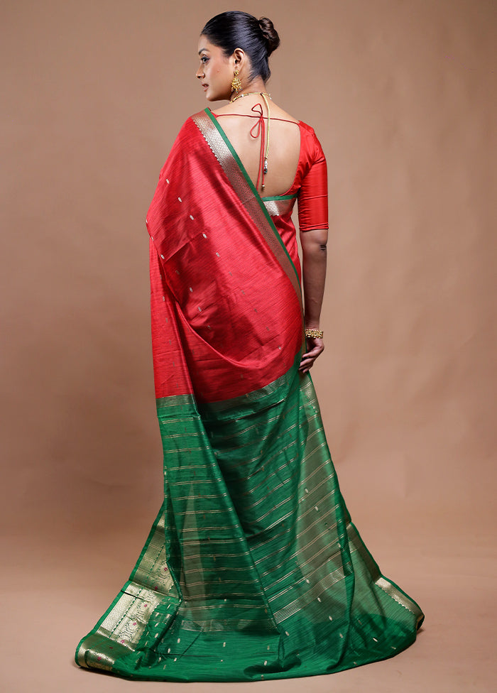 Red Cotton Saree With Blouse Piece