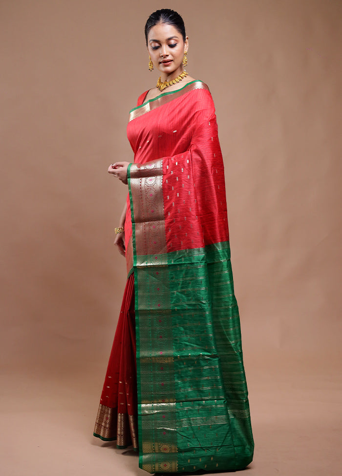 Red Cotton Saree With Blouse Piece