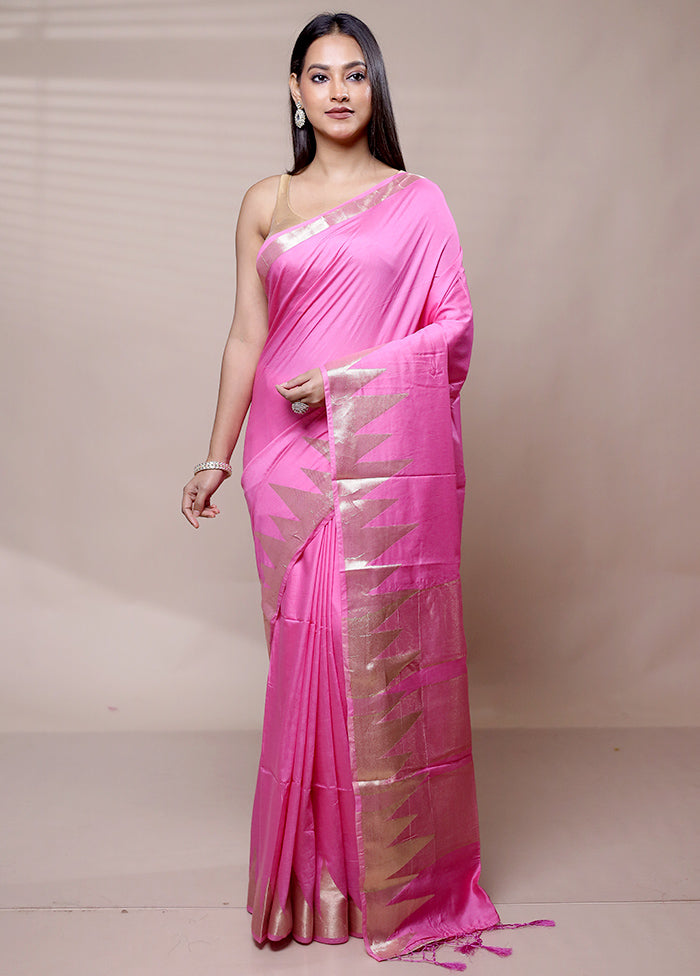 Pink Cotton Saree With Blouse Piece