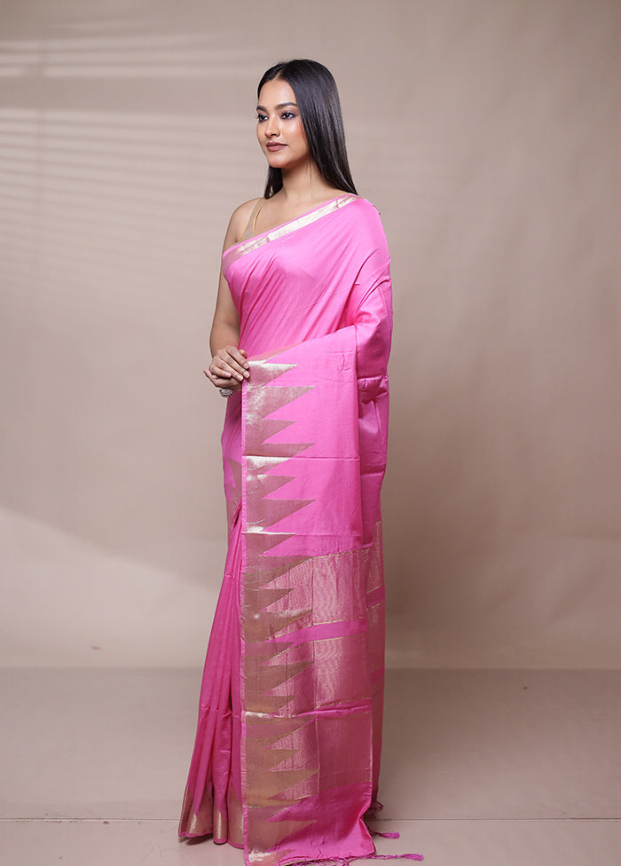 Pink Cotton Saree With Blouse Piece