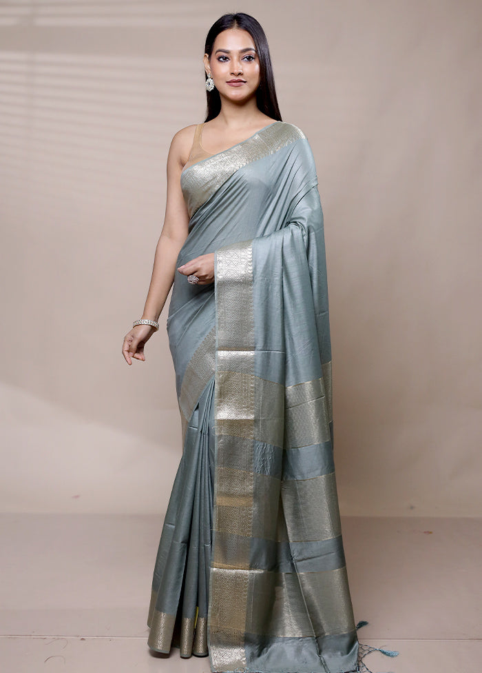 Grey Cotton Saree With Blouse Piece