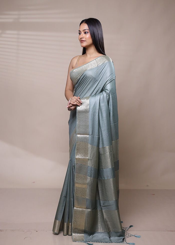 Grey Cotton Saree With Blouse Piece