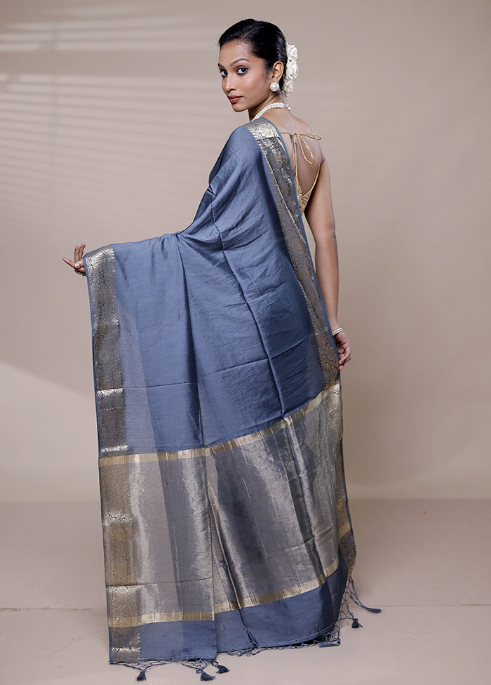 Grey Cotton Saree With Blouse Piece