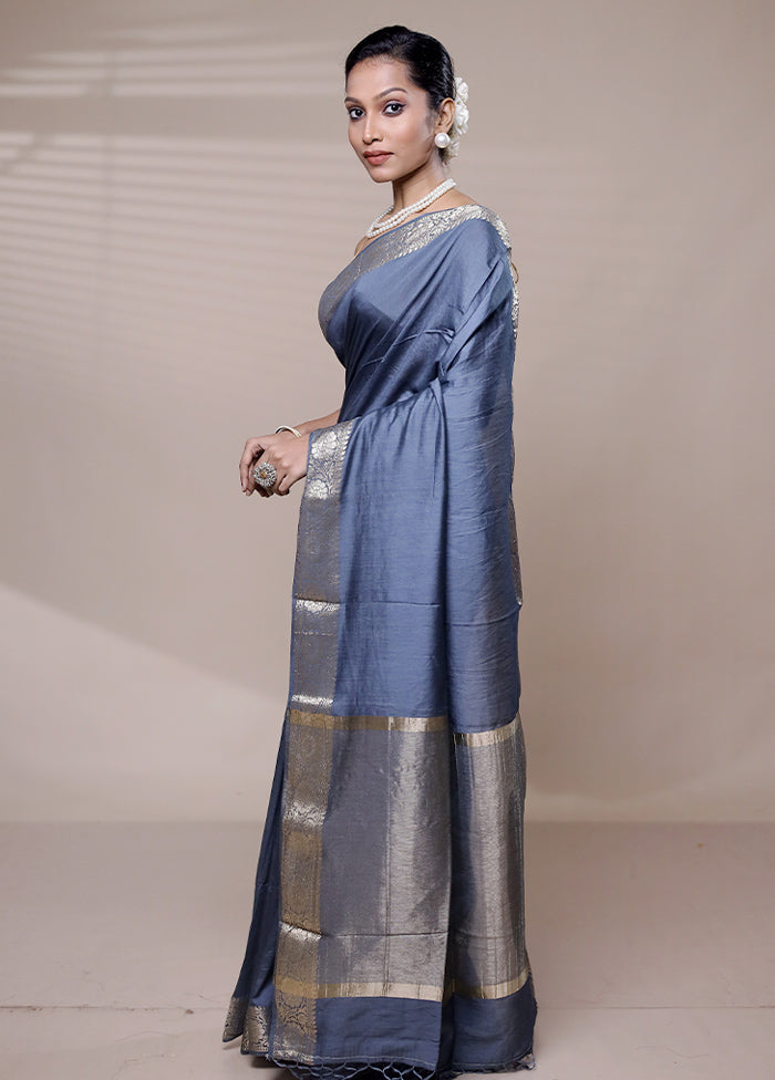 Grey Cotton Saree With Blouse Piece