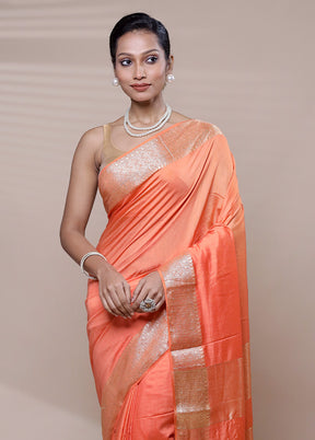 Peach Cotton Saree With Blouse Piece