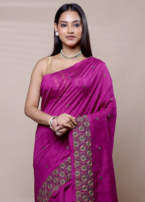 Purple Tussar Silk Saree With Blouse Piece