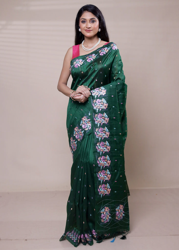 Green Tussar Silk Saree With Blouse Piece