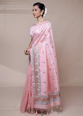 Pink Tussar Silk Saree With Blouse Piece