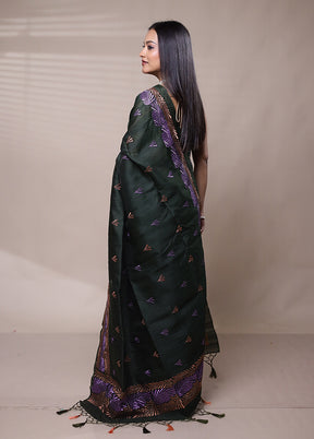 Green Tussar Silk Saree With Blouse Piece