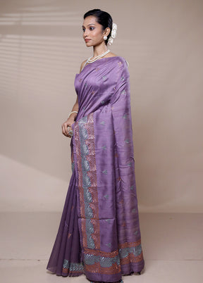 Purple Tussar Silk Saree With Blouse Piece