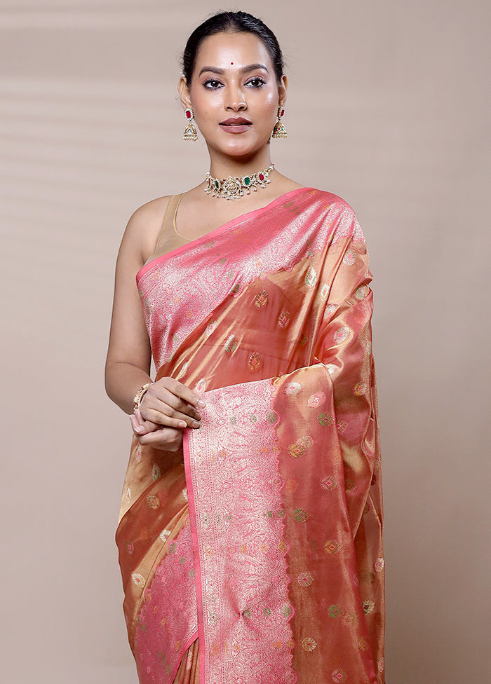 Peach Tissue Silk Saree With Blouse Piece