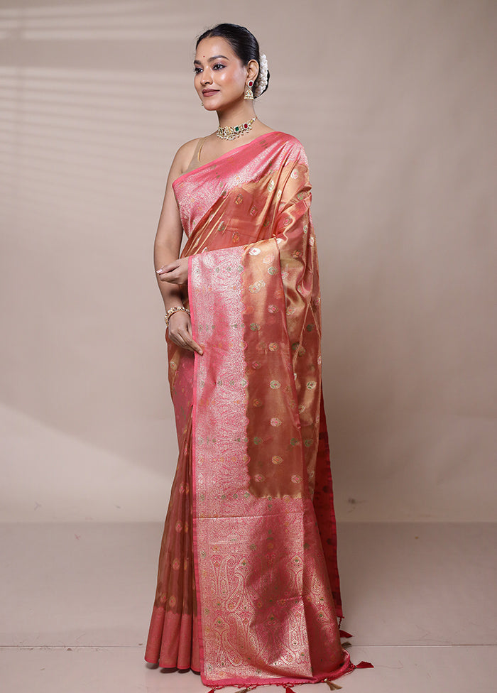 Peach Tissue Silk Saree With Blouse Piece