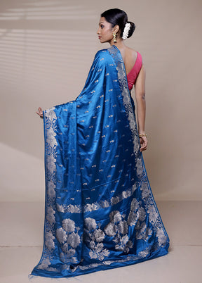 Blue Dupion Silk Saree With Blouse Piece