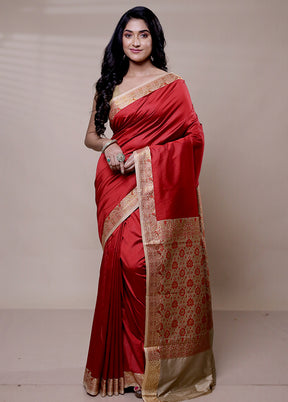 Red Dupion Silk Saree With Blouse Piece