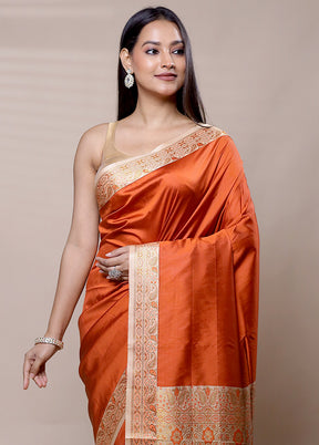 Orange Dupion Silk Saree With Blouse Piece