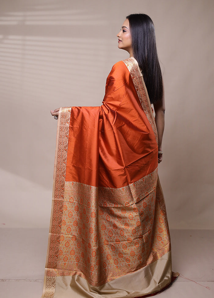 Orange Dupion Silk Saree With Blouse Piece