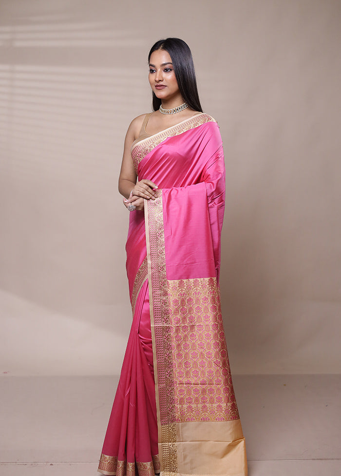 Pink Dupion Silk Saree With Blouse Piece