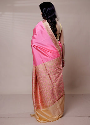 Pink Dupion Silk Saree With Blouse Piece