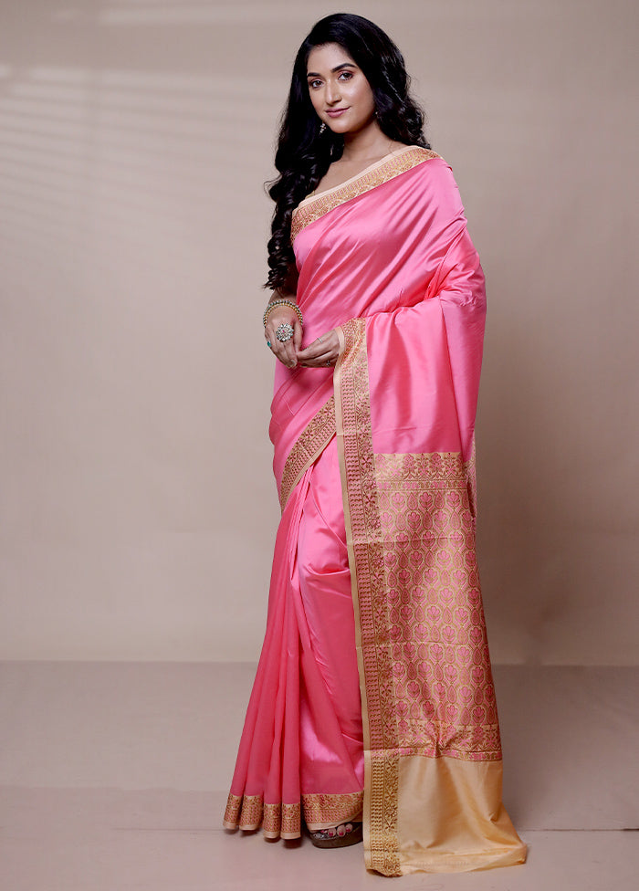 Pink Dupion Silk Saree With Blouse Piece