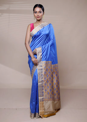 Blue Dupion Silk Saree With Blouse Piece