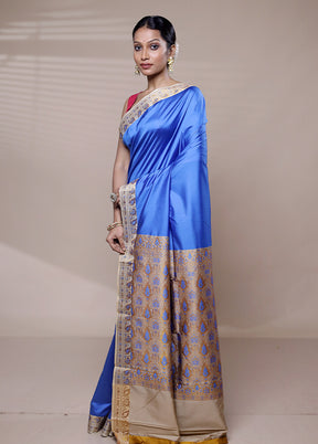 Blue Dupion Silk Saree With Blouse Piece