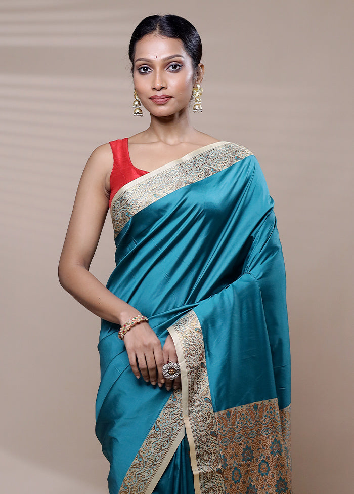 Blue Dupion Silk Saree With Blouse Piece